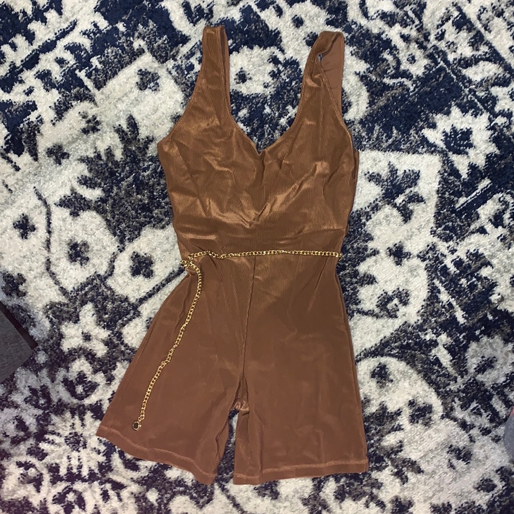 WeWoreWhat Brown Scoop Neck Onesie with Chain